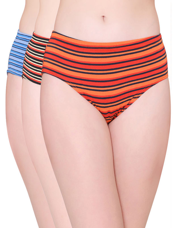 Bodycare Womens Cotton Spandex Assorted Striped Full Briefs-Pack of 3 (E-8701-3Pcs)