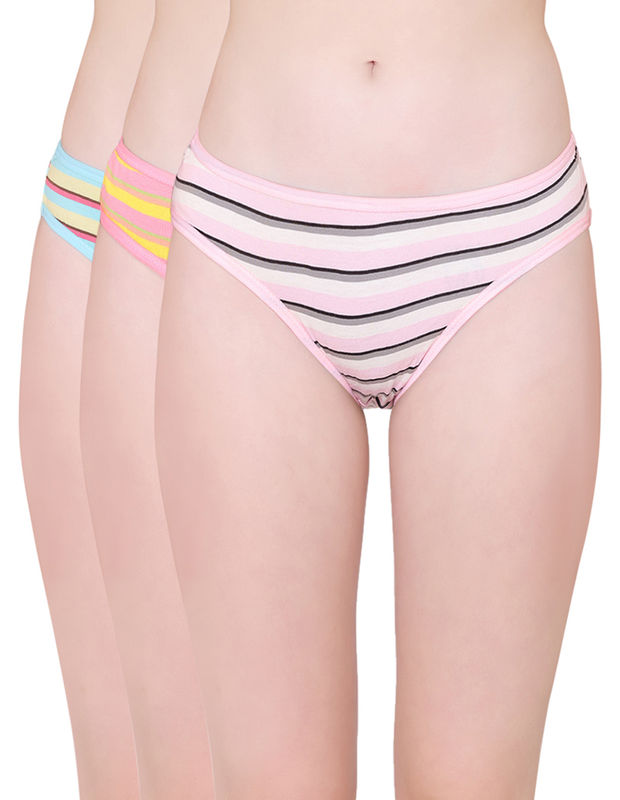 Bodycare Womens Combed Cotton Assorted Striped Bikini Briefs-Pack