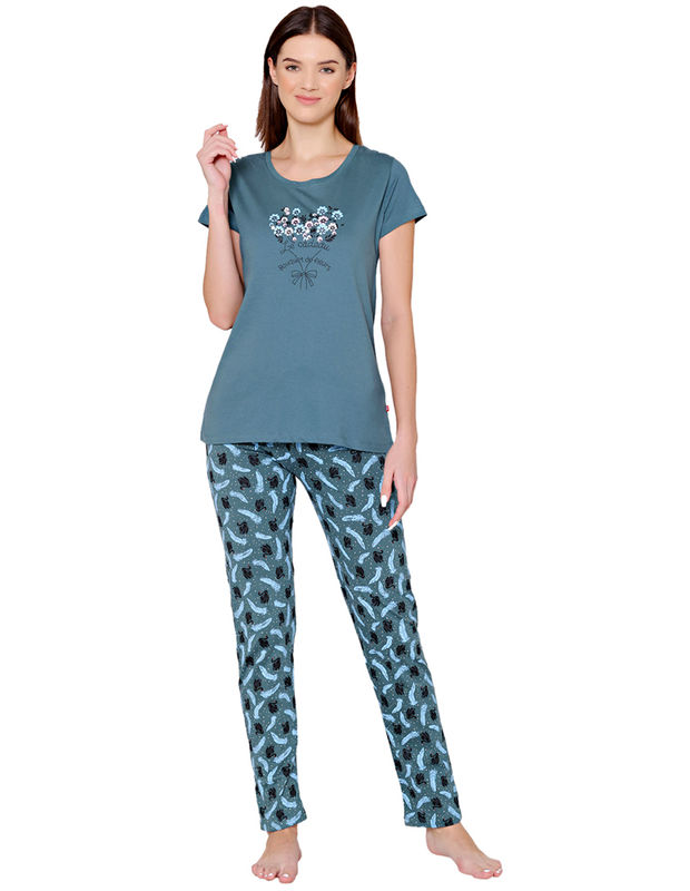 Bodycare Womens Combed Cotton Printed Tshirt & Capri Set-BSCS16006