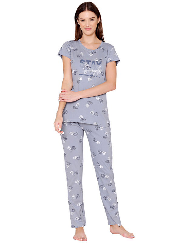 Bodycare Womens Combed Cotton Printed Tshirt & Pyjama Set-BSLS12011