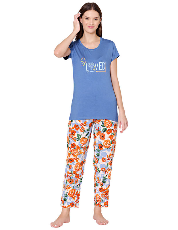 Bodycare Womens Modal Spandex Printed Tshirt & Pyjama Set BSLS14008