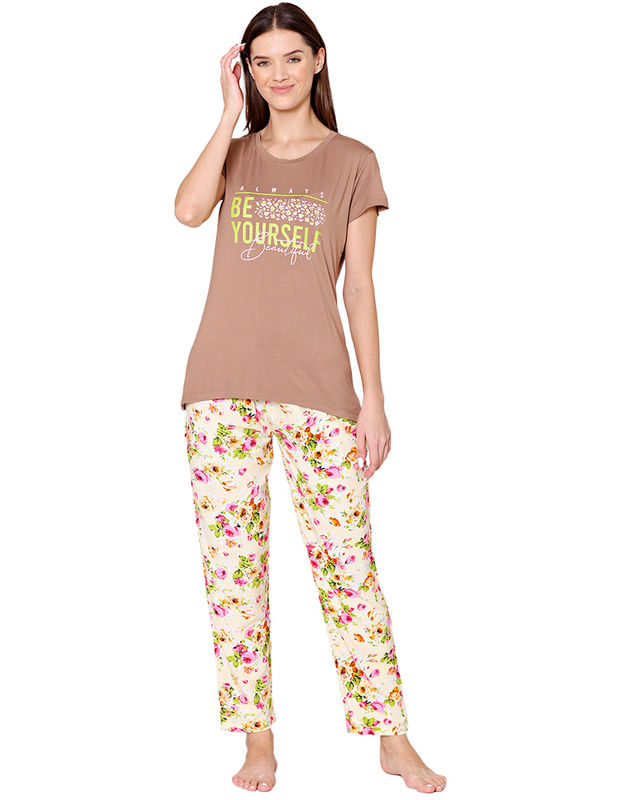 Bodycare Womens Modal Spandex Printed Tshirt & Pyjama Set BSLS14014