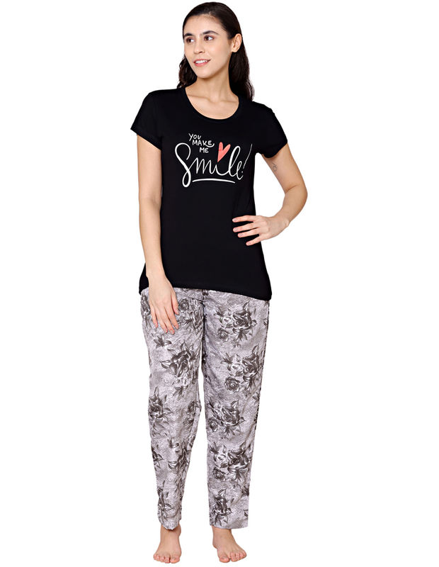 Bodycare Womens Modal Spandex Printed Tshirt & Pyjama Set BSLS15005