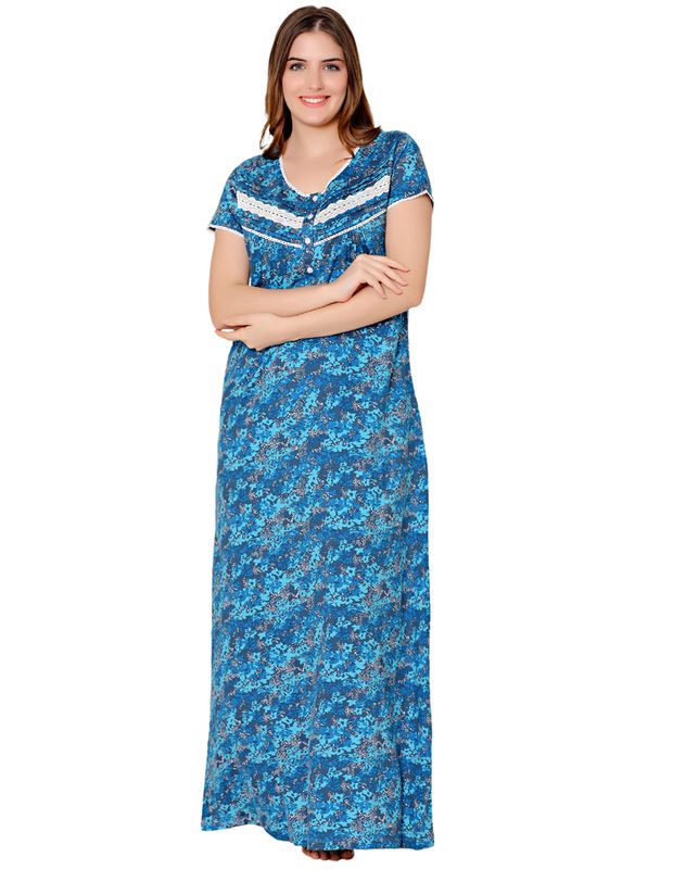 Bodycare Womens Polycotton Round Neck Printed Long Night Dress