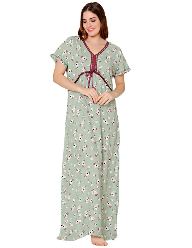 Bodycare Womens Rayon V Neck Floral Print Long Night Dress-BSN1009A