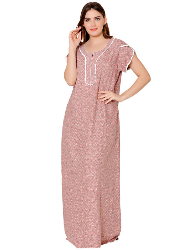 Bodycare Womens Polycotton Round Neck Printed Long Night Dress-BSN2006A