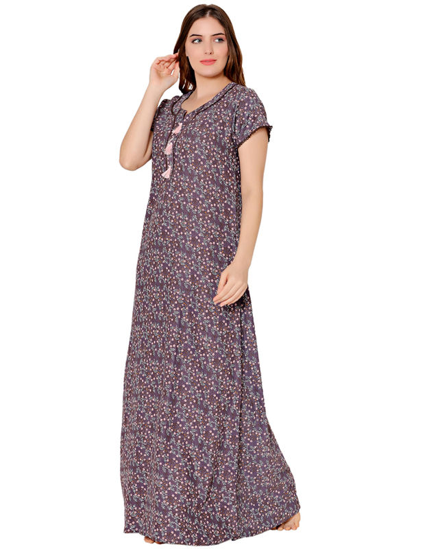 Bodycare Womens Polycotton Round Neck Printed Long Night Dress-BSN2019B