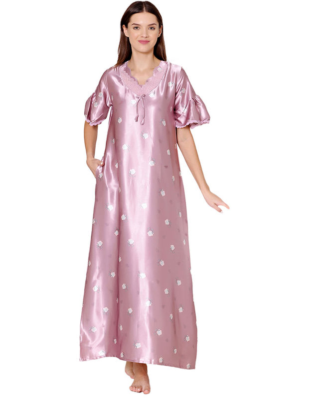 Buy Women's Satin Wine Nightwear/Nightdress 4pc Set Nighty, Wrap Gown, Bra  & Thong SL059 E Online at Best Prices in India - JioMart.