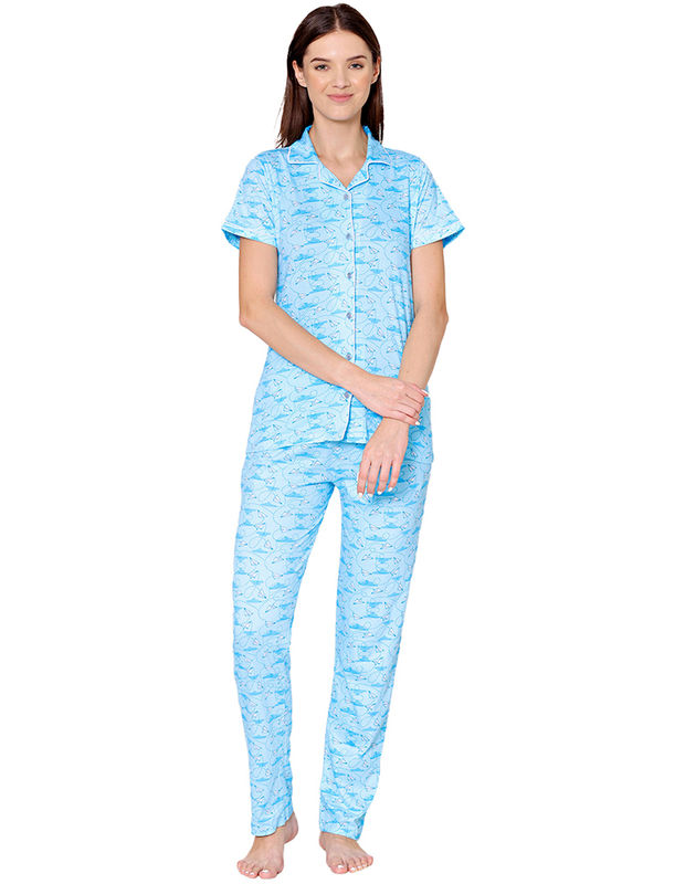 Bodycare Womens Cotton Printed Night Suit Set of Shirt & Pyjama-BSNS18002