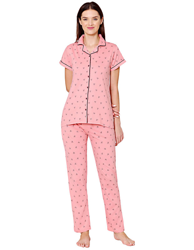 Bodycare Womens Cotton Printed Night Suit Set of Shirt & Pyjama-BSNS18011