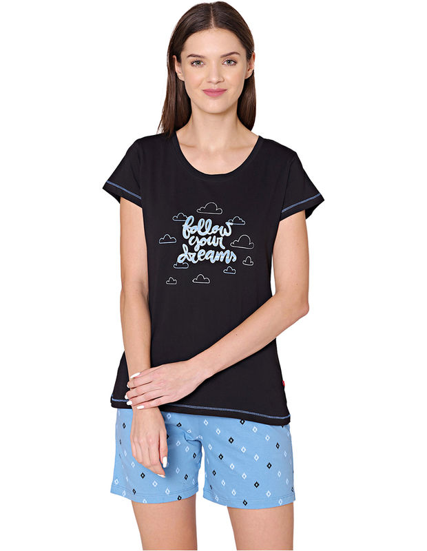 Bodycare Womens Cotton Printed Night Suit Set of Tshirt & Shorts-BSSS17005