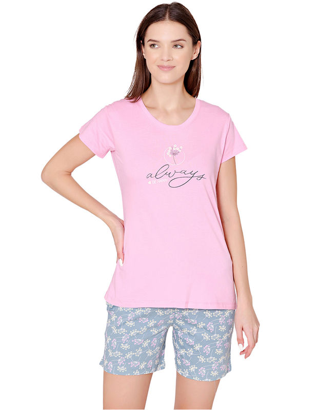Bodycare Womens Cotton Printed Night Suit Set of Tshirt & Shorts-BSSS17008