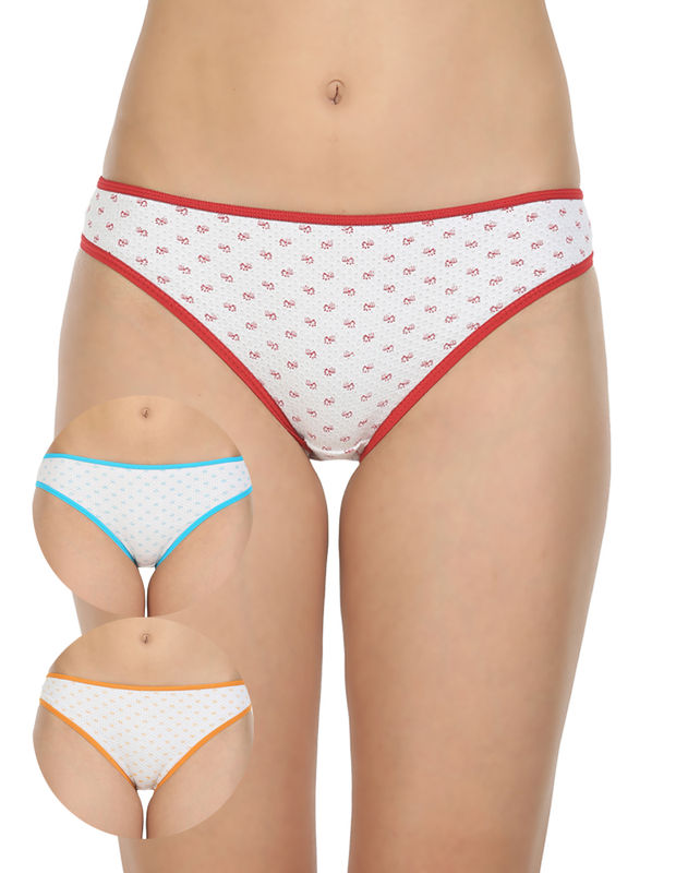 Pack of 3 High-Cut Bikini Style Cotton Printed Briefs in Assorted colors-1438