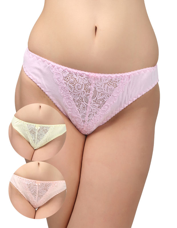 BODYCARE Pack of 3 Bikini Style Cotton Briefs in Assorted colors with Lace  Crotch-E1457C