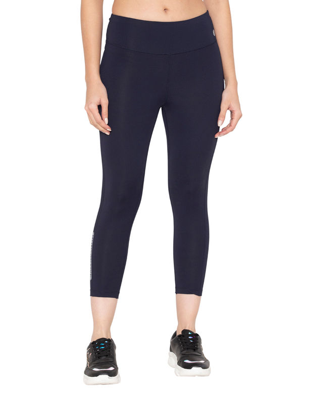 Bodyactive Women's Polyester Spandex Navy Capri Yoga Pants with