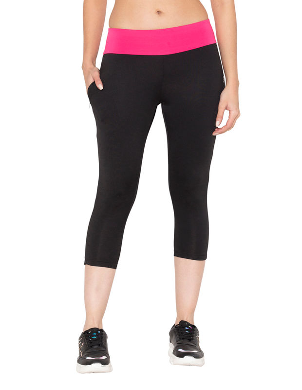 Aoliks Women's Capri Leggings High Waisted Side Pockets Workout Pants Pink