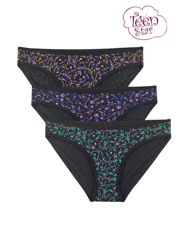 Sweat Absorbent Bikini Dark Printed Cotton Panty - Outer Elastic - Pack of 3