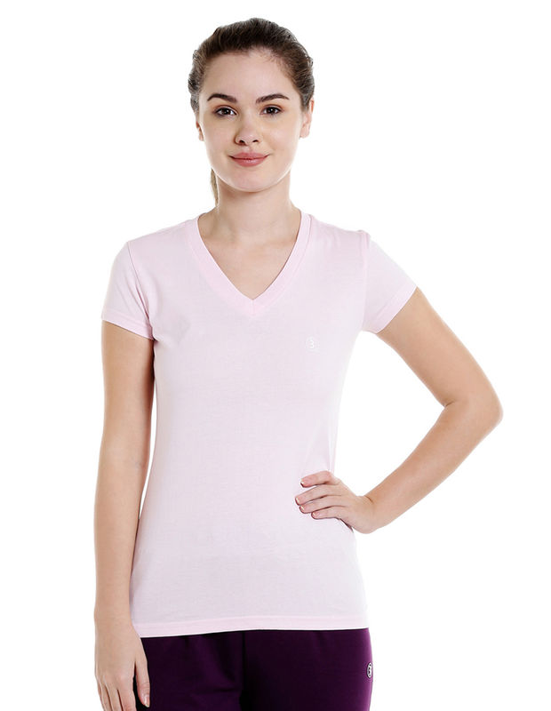 Bodyactive Women Light Pink V Neck Tee-TS14-LTPI