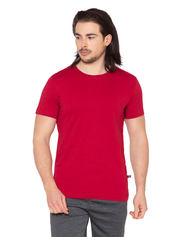 Red Mens Printed Round Neck Half Sleeve T Shirt