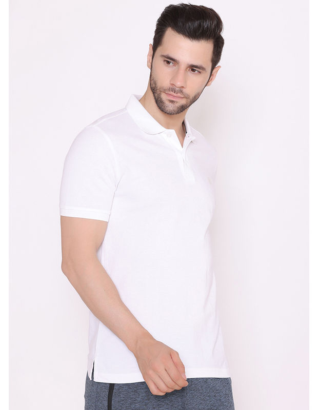 Bodyactive Solid Casual Half Sleeve Cotton Rich Pique Polo T-Shirt for Men -TS50-WHITE