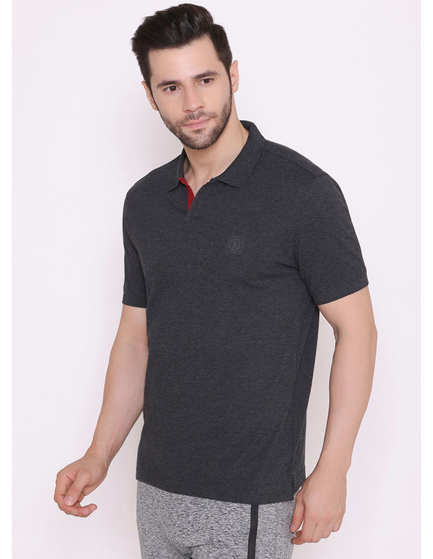 Bodyactive Solid Casual Half Sleeve Cotton Rich V neck Pique Polo T-Shirt  for Men-TS52