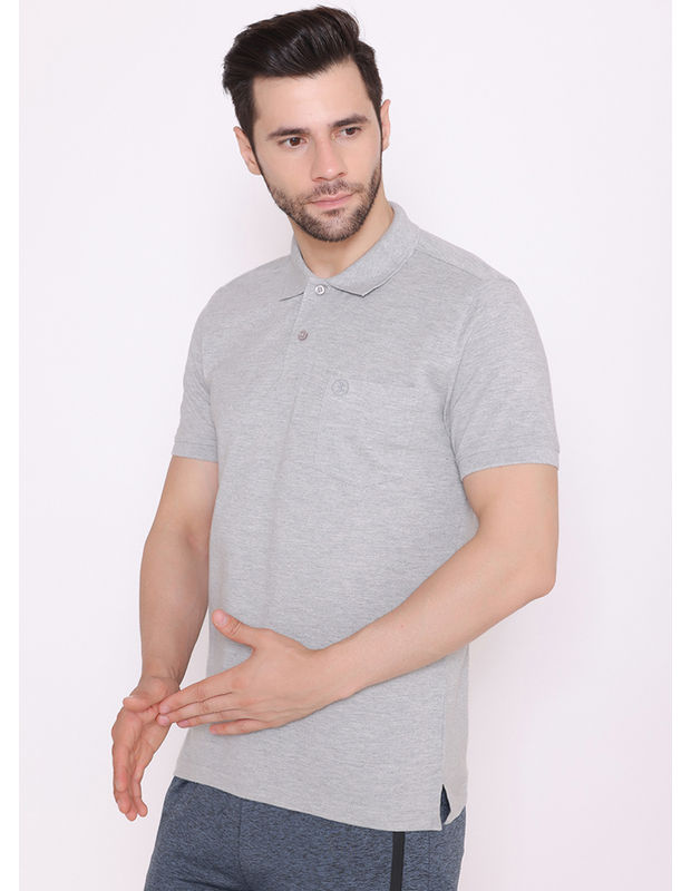 Bodyactive Solid Casual Half Sleeve Cotton Rich Pique Polo T-Shirt for Men with Chest Pocket-TS51-GRML