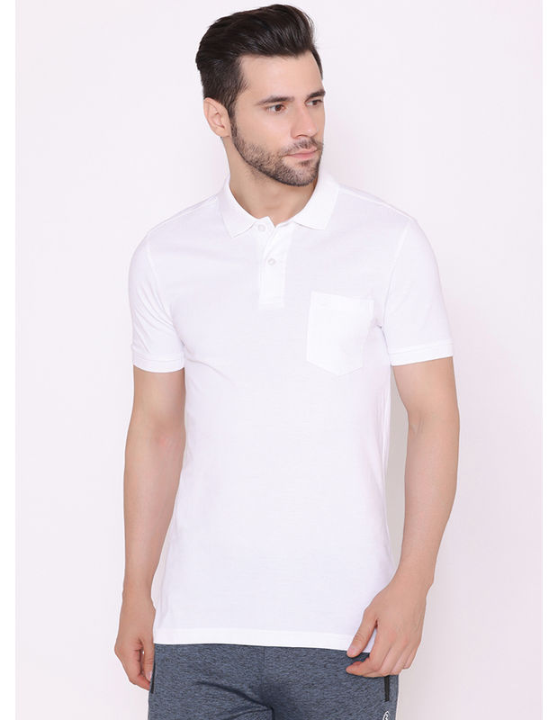 Bodyactive Solid Casual Half Sleeve Cotton Rich Pique Polo T-Shirt for Men with Chest Pocket-TS51-WHITE