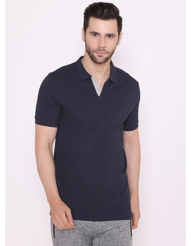 Bodyactive Solid Casual Half Sleeve Cotton Rich V neck Pique Polo