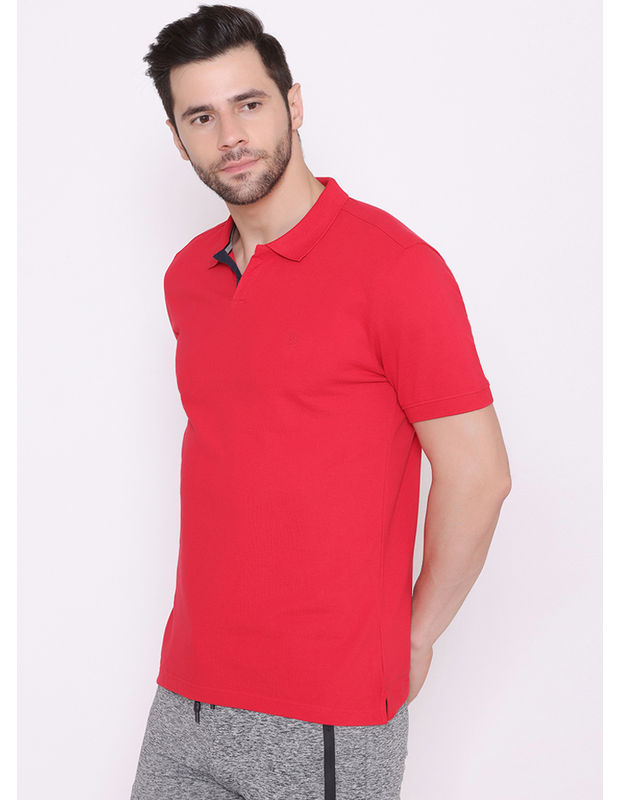 Bodyactive Solid Casual Half Sleeve Cotton Rich V neck Pique Polo T-Shirt  for Men-TS52