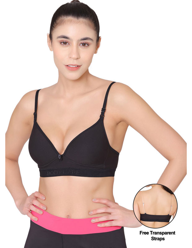 Bodycare Wire Free, Seamless Padded Sports Bra -1606-black