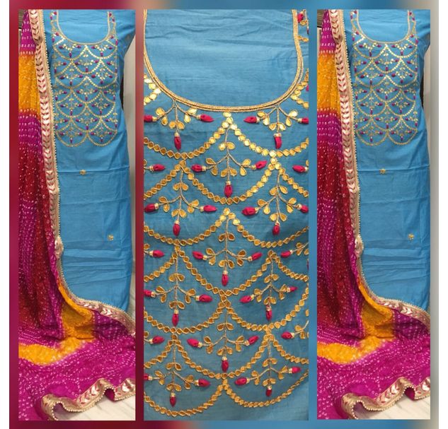 Buy Light Blue chanderi Gota Patti Suit Bandhani Dupatta|Salwar Kameez ...