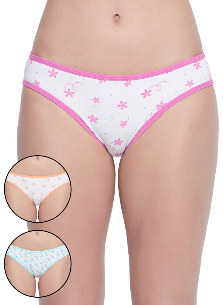 Pack of 3 High-Cut Bikini Style Cotton Printed Briefs in Assorted colors-11000