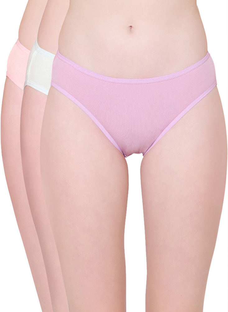 Bodycare Womens Cotton Spandex Assorted Solid Bikini Briefs-Pack of 3 (E-1498-3Pcs)