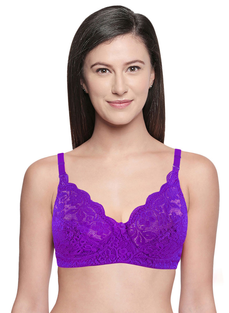  Womens Front Closure Plus Size Full Coverage Lace Underwire  Racerback Bra Deep Plum 44B