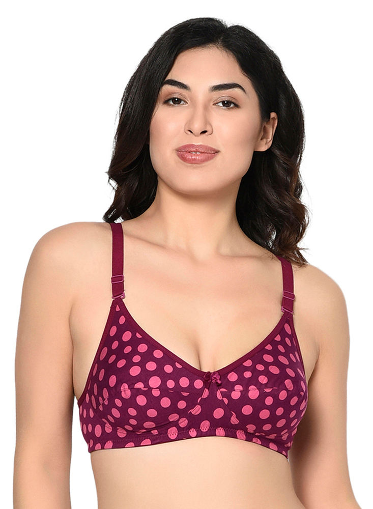 Non-Padded Seamed Polka Print Cotton Bra & Panty Set- Mint