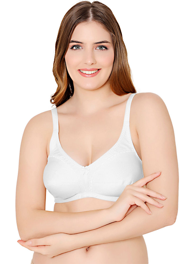 Women's Wirefree Non Padded Super Combed Cotton Elastane Stretch Full  Coverage Everyday Bra with Soft Adjustable Straps - White