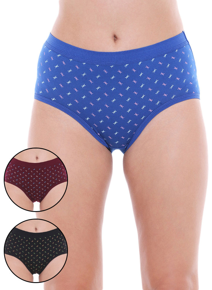 Pack of 3 Printed Cotton Briefs in Assorted colors-24000