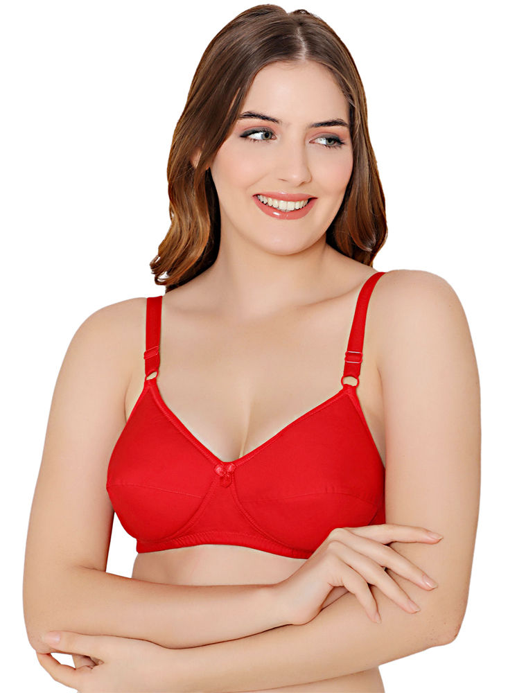 Bodycare cotton wirefree adjustable straps soft cup padded bra-5543RED