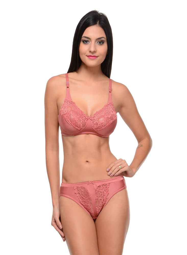 Bodycare women combed cotton printed pink bra & panty set-6450PI