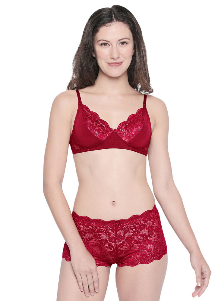 Bodycare women combed cotton printed red bra & panty set-6436RE