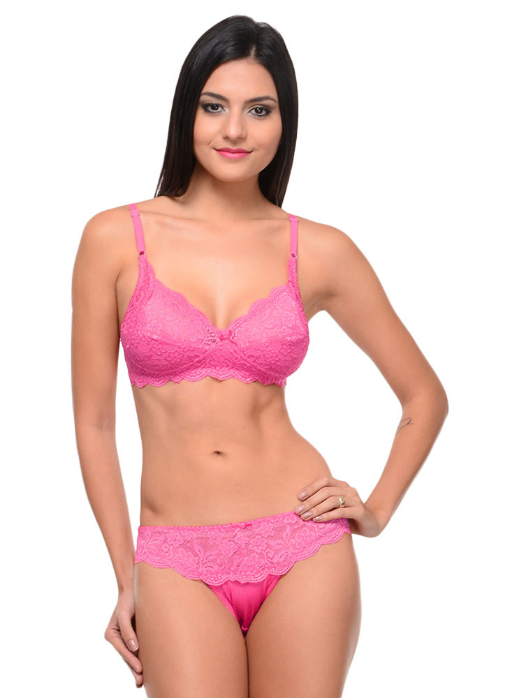 Hosiery T-Shirt Ladies Dark Pink Bra Panty Set, Size: 34C at Rs