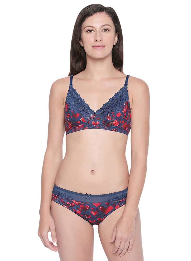 BODYCARE Bridal Blue Bra & Panty Printed Lingerie Set - 6425-Blue