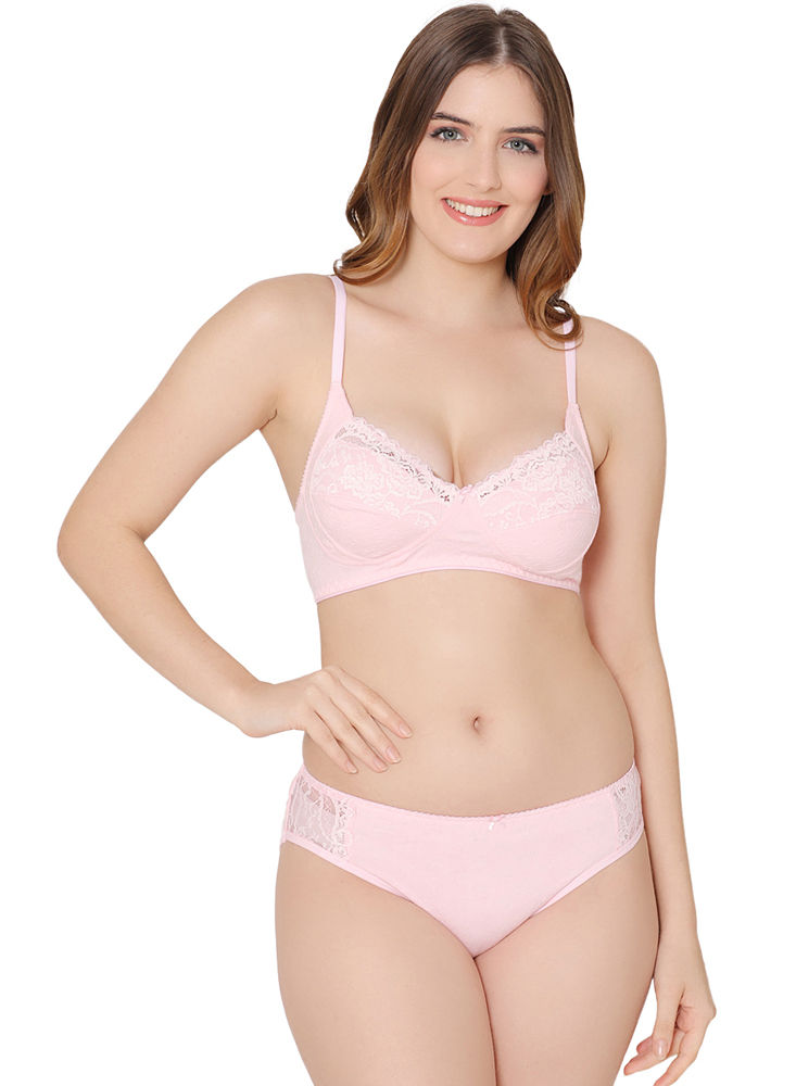 Bodycare women combed cotton embroidered pink bra & panty set-6439PI