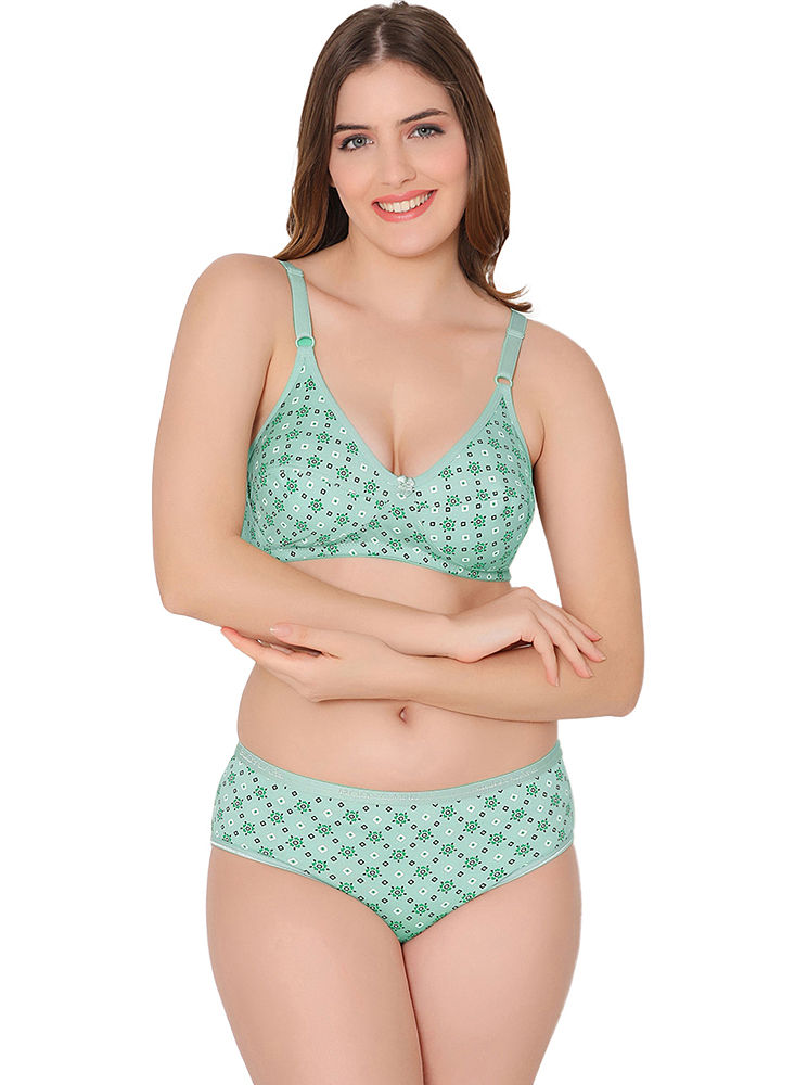 Bodycare women combed cotton printed skin bra & panty set-6450S