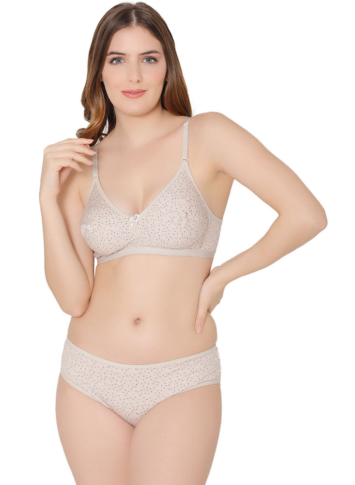 Bodycare women combed cotton printed skin bra & panty set-6450S