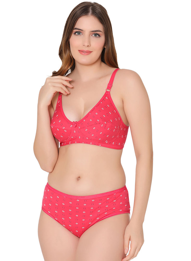 Bodycare women combed cotton printed pink bra & panty set-6450PI