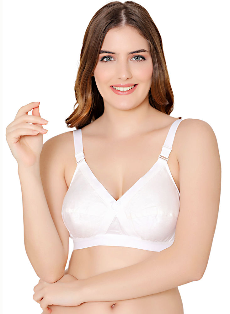 Buy Lady One Women White Cotton Blend T-Shirt Non Padded Bra (42B