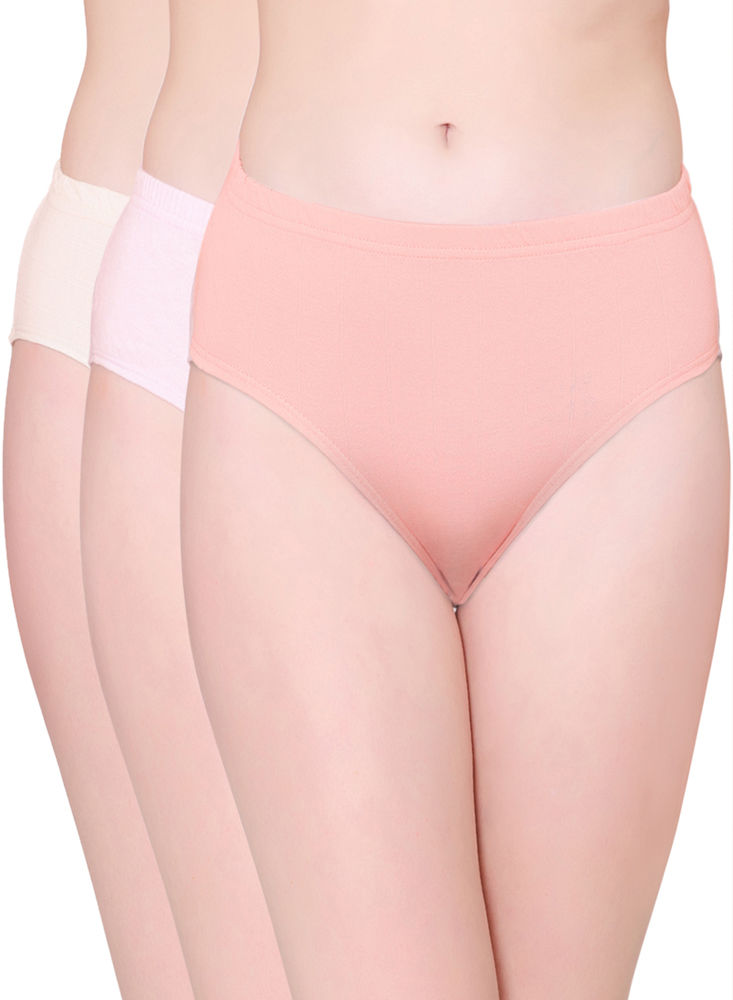 Bodycare Womens Combed Cotton Assorted Solid High Cut Briefs-Pack of 3 (E-8493-3Pcs)