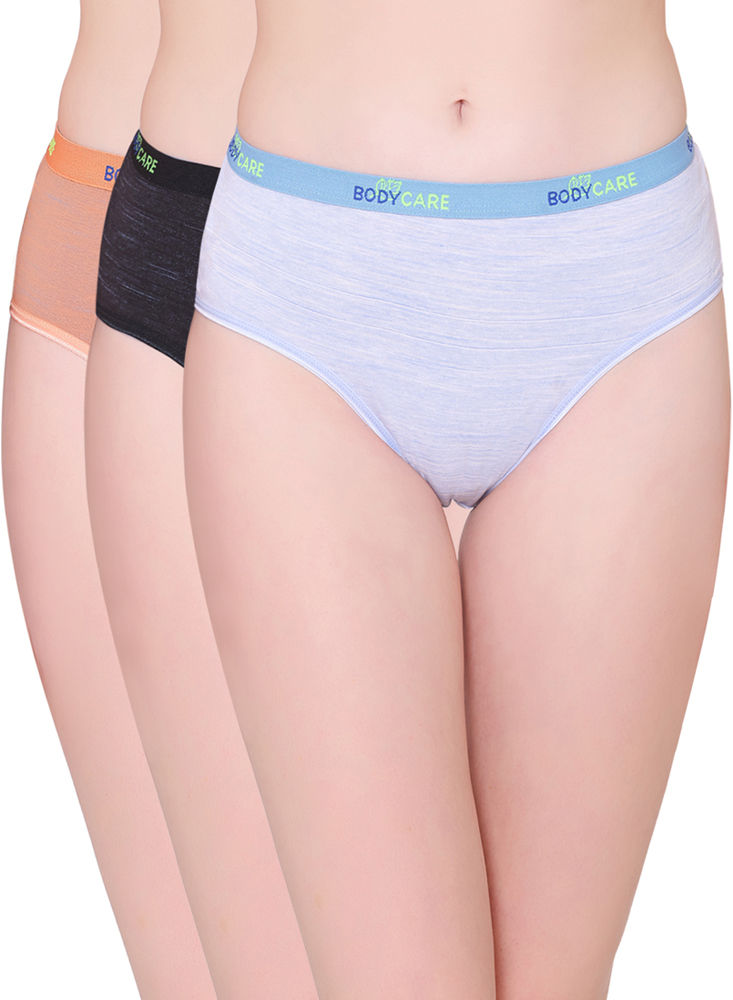 Bodycare Womens Combed Cotton Assorted Solid High Cut Briefs-Pack of 3 (E-93-3Pcs)