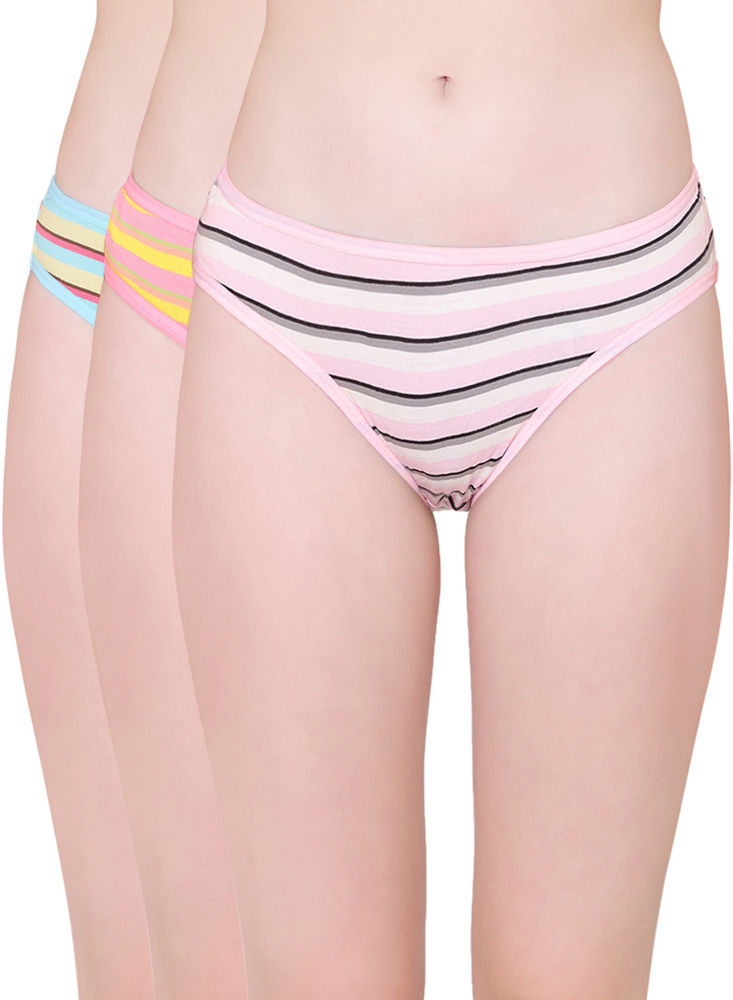 Bodycare Womens Combed Cotton Assorted Striped Bikini Briefs-Pack of 3 (E-9455-3Pcs)